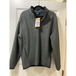 Eddie Bauer Mens Sweater Fleece Pullover Mock Neck Snap Charcoal Gray Heather M